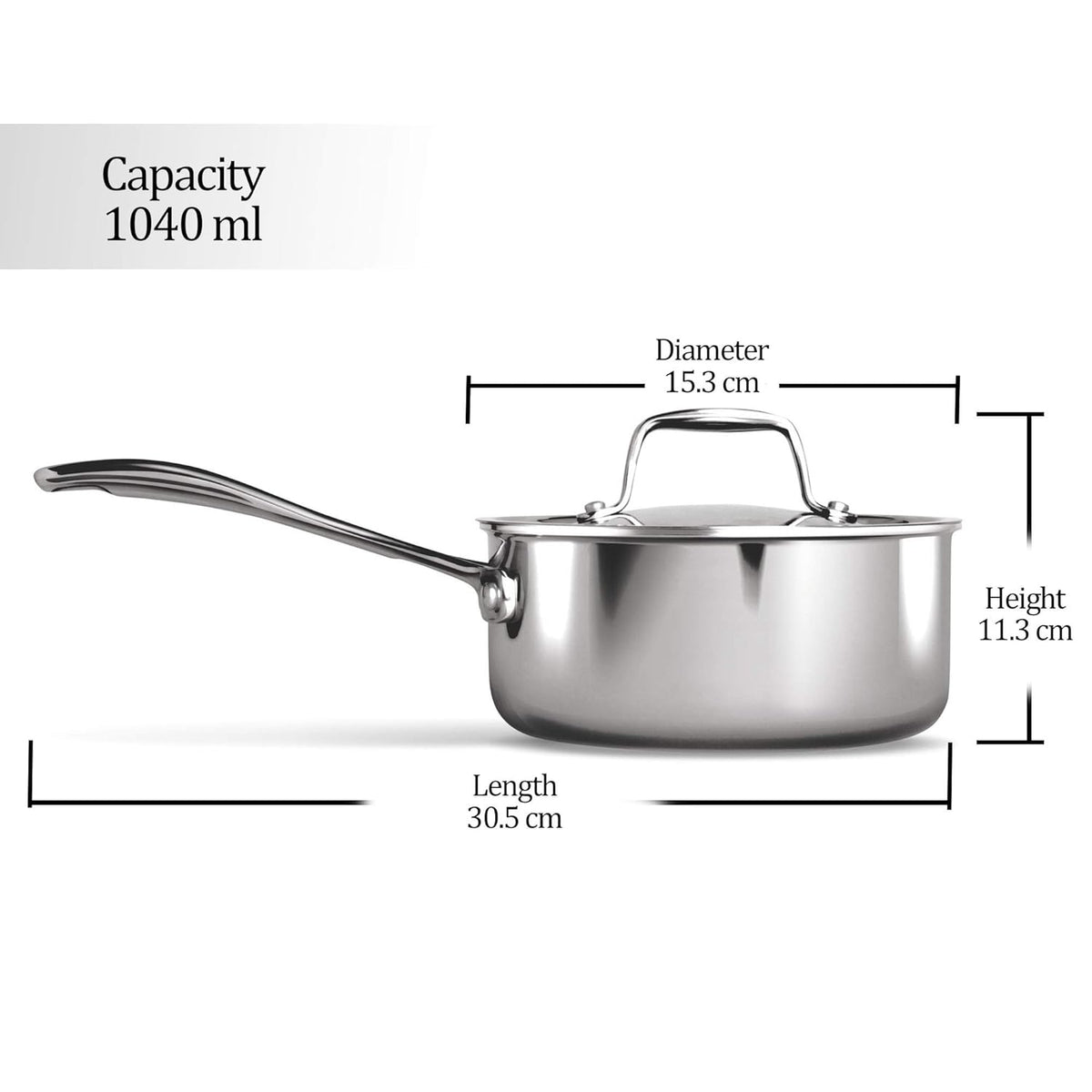 Triply Stainless Steel Sauce Pan with Lid, 14 cm / 1 L