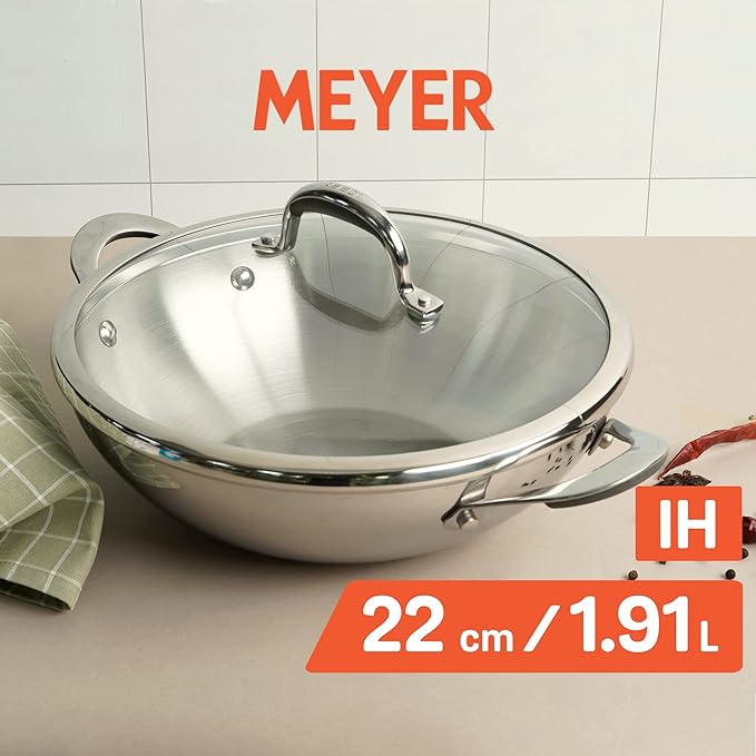 Select Nickel Free Stainless Steel Kadai with Glass Lid 22 cm, 1.91 L Silver