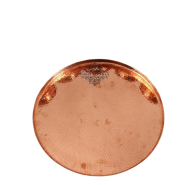 Hammered Copper Round Tray Plate 12.5 inch