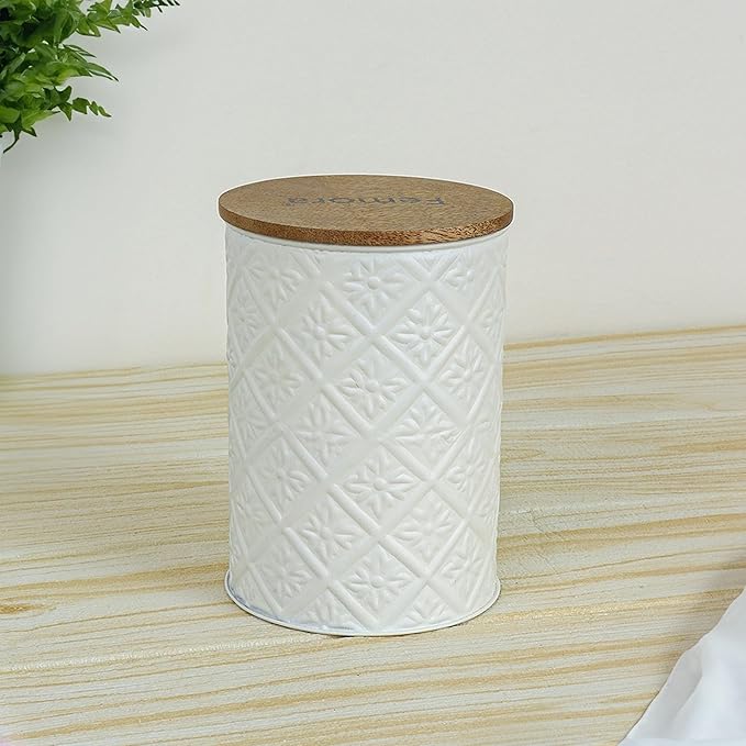 Kitchen Storage Jars Tin Jar With Wooden Lid Air Tight Jar, 900 ml, Pack of 1
