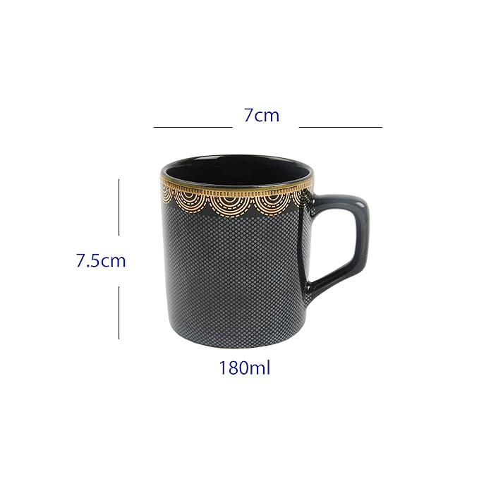 Glitter Dot Pattern with Golden Arch, Ceramic Tea Cups 6 Pcs Set