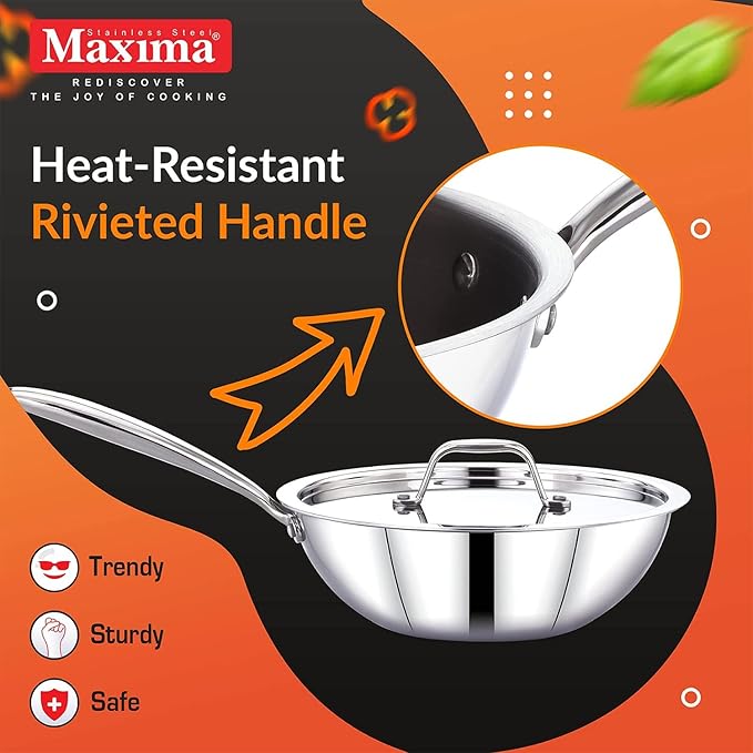 Triply Stainless Steel Wok Pan 22 cm