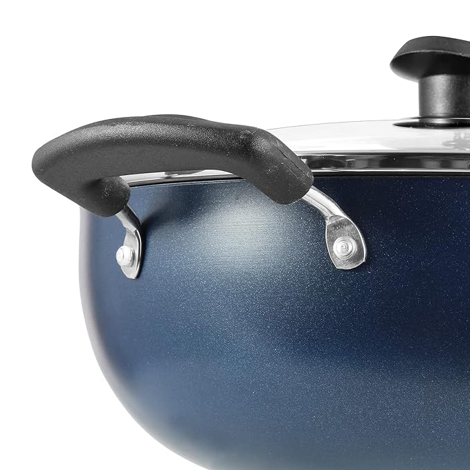 Aluminium Non Stick Deep Kadhai with Glass Lid - 1.4 L, 18 cm, 3 Layer Ceramic Coating, 3 mm Thick