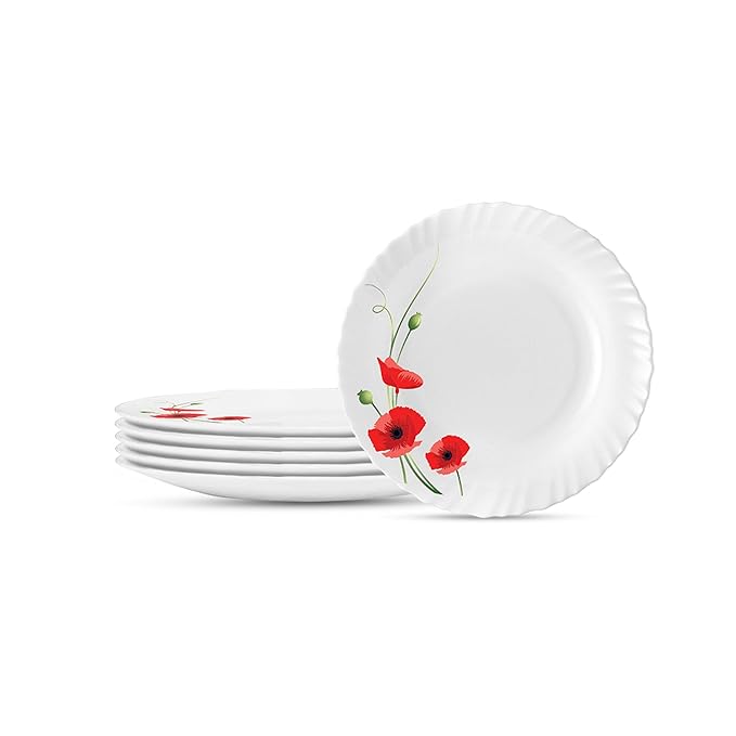 Opalware Full Plate, 11 inch, White, Set of 6 - Design 3