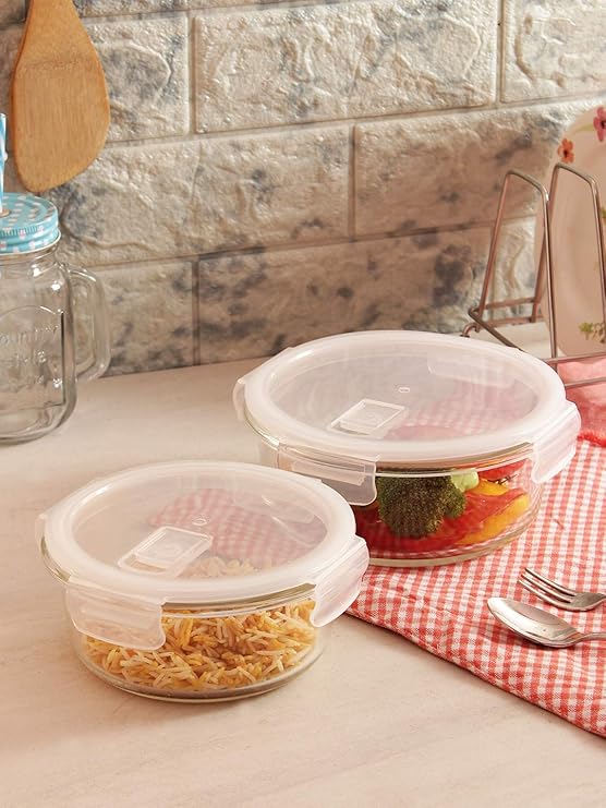 Borosilicate Glass Containers for Kitchen, Storage Box for Kitchen With Air Vent Lid, Set of 2 - Design 2