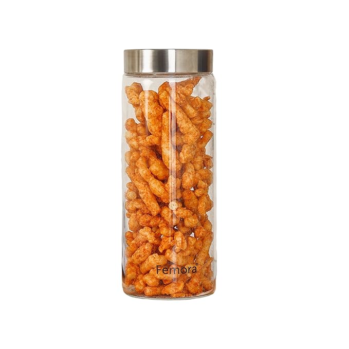 Kitchen Storage Jars Borosilicate Glass With Steel Lid Air Tight Jar, 750 ml, Pack of 6