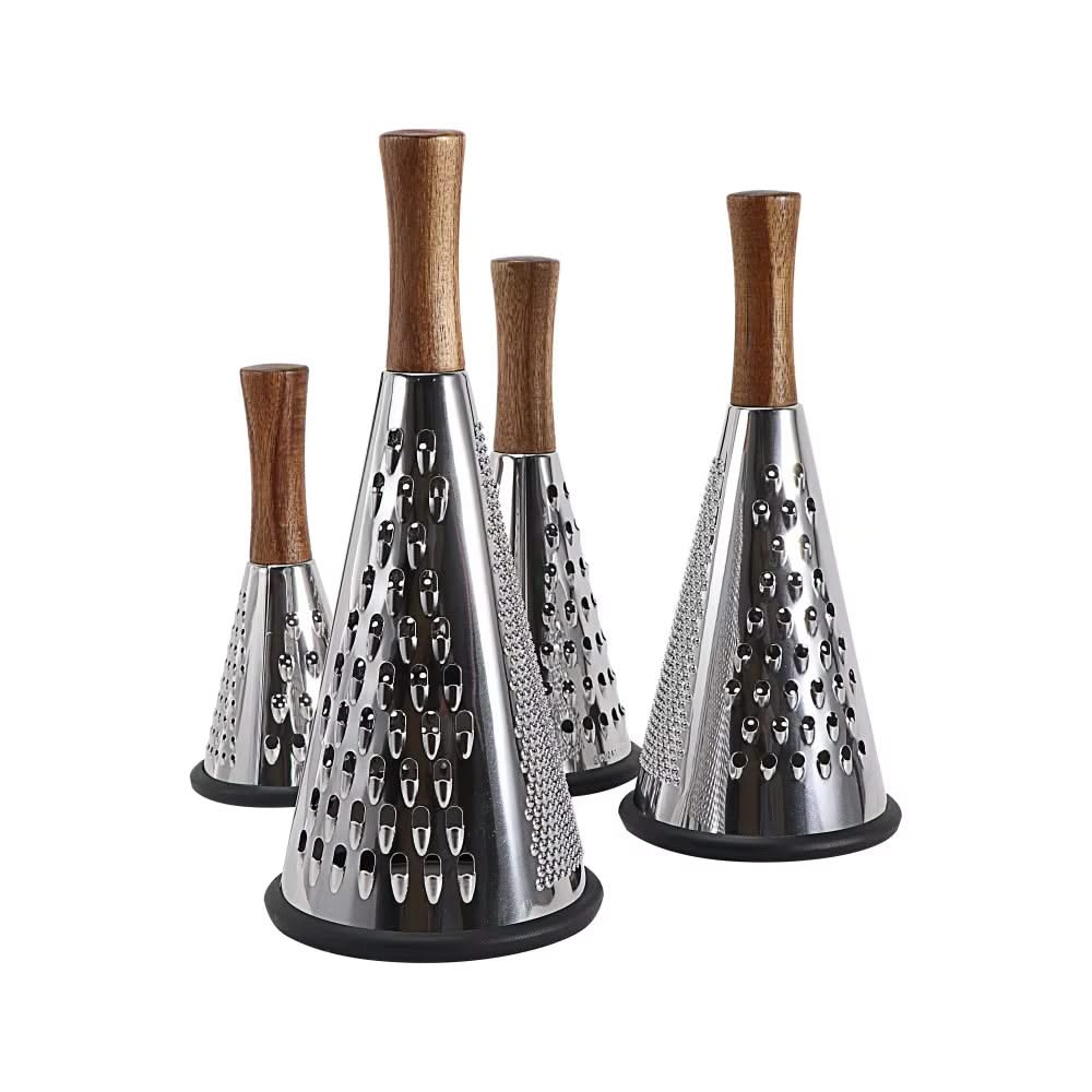 Multi-functional Cone-Shaped Grater with Wooden Handle – Ideal for Cheese, Vegetables, and Fruits in the Kitchen, Available in 19.5cm, 24cm, 27cm, and 30cm Height Sizes