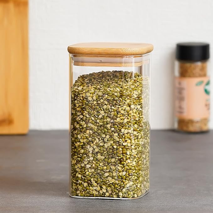 Kitchen Storage Jars Borosilicate Glass Jar With Wooden Lid Air Tight Jar, 700 ml, Pack of 1