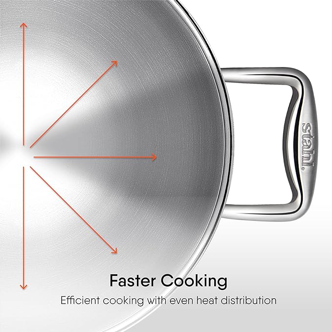 Triply Stainless Steel Round Bottom Kadhai With Lid, Extra Deep Kadai, Stainless Steel Cookware, 2.6 L