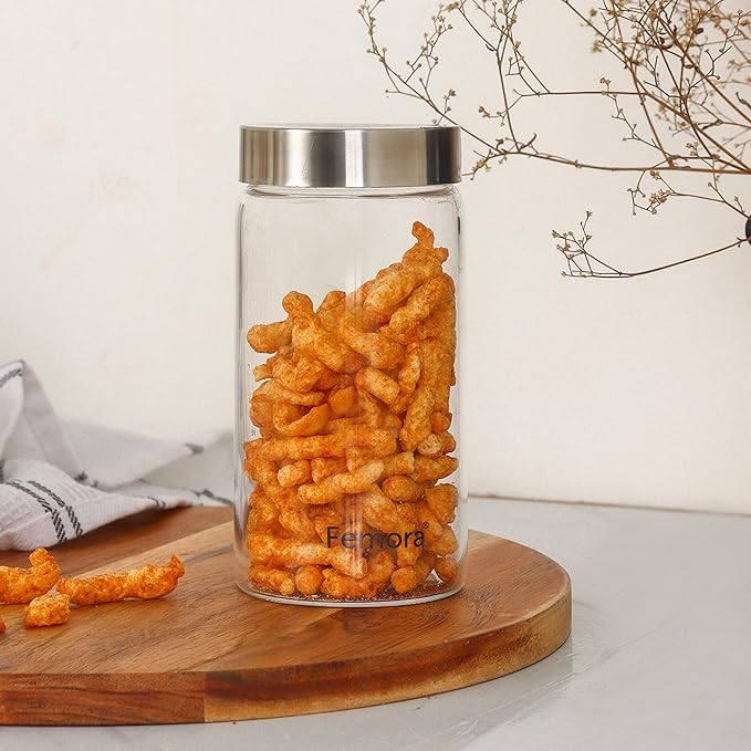 Kitchen Storage Jars Borosilicate Glass With Steel Lid Air Tight Jar, 550 ml, Pack of 6