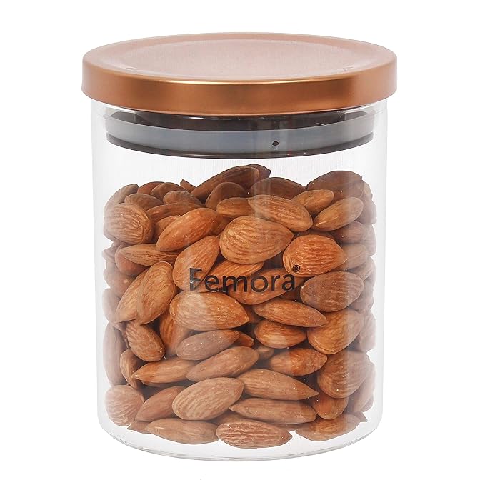 Borosilicate Glass Jar With Golden Metallic Lid, Jars for Kitchen Storage, 600 ml, Set of 6