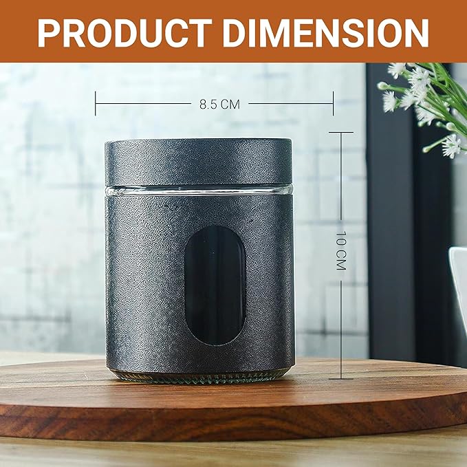Carbon Steel Jar for Kitchen Storage With Clear Glass Window and Carbon Steel Lid, 300 ml, Set of 3