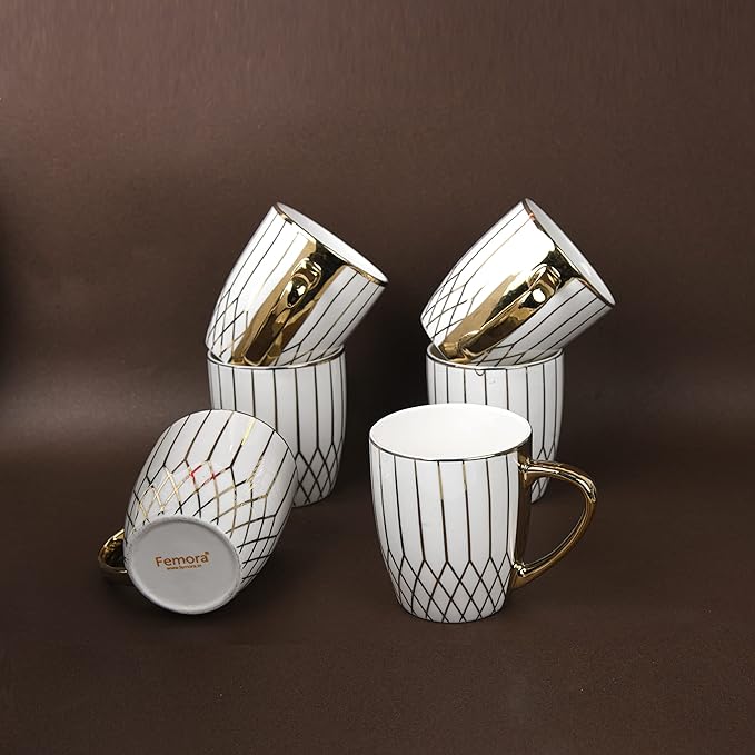 Gloden Branch Pattern Golden Tea Mugs Ceramic Tea Cups Set of 6