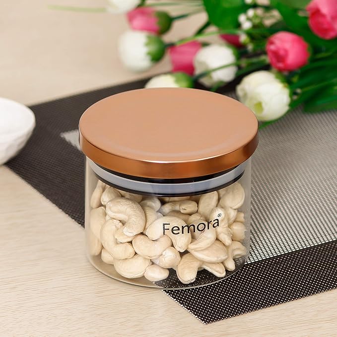 Borosilicate Glass Jar With Golden Metallic Lid, Jars for Kitchen Storage, 300 ml, Set of 2