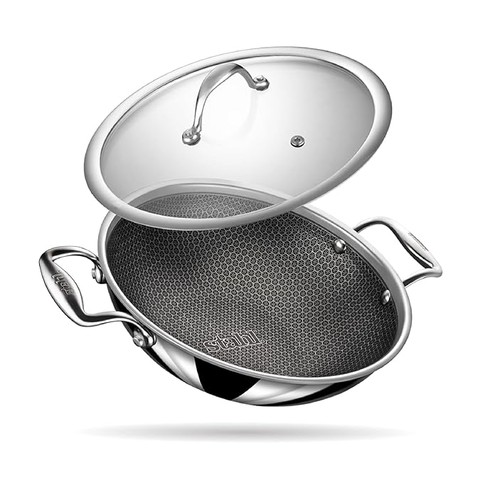 Hybrid Triply Non Stick Kadai With Lid, Stainless Steel Kadai for Cooking, 4.4 L, 28 cm