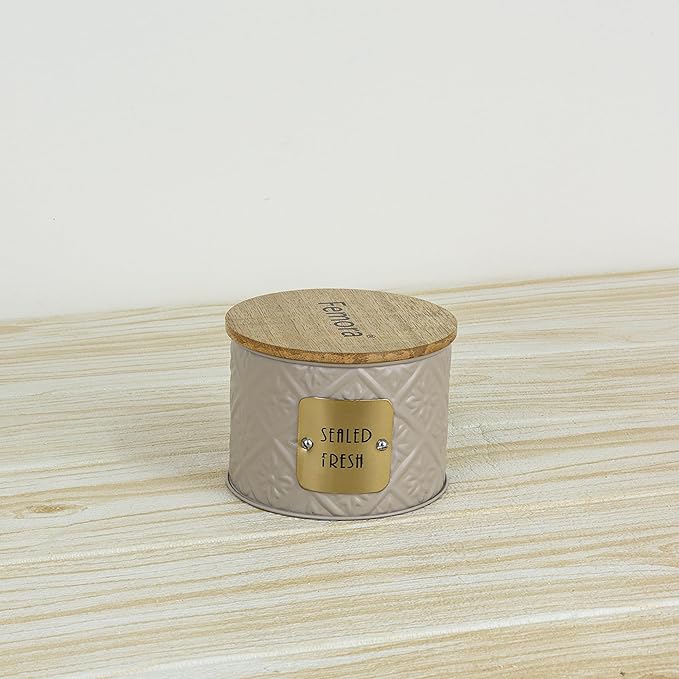 Kitchen Storage Jars Tin Jar With Wooden Lid Air Tight Jar, 300 ml, Pack of 4