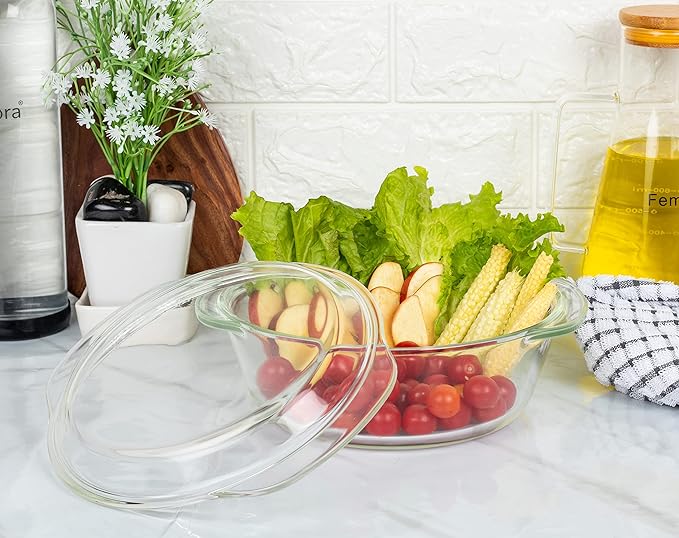 Borosilicate Serving Bowl, Glass Casserole Set, Glass Bowl With Lid, Microwave Safe Bowl Set, 1550 ml