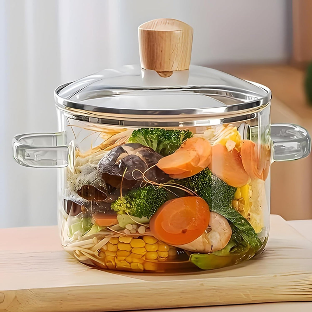 Borosilicate Glass Saucepan 1.45L with Lid Handle Gas Stove Microwave Safe Transparent Plain