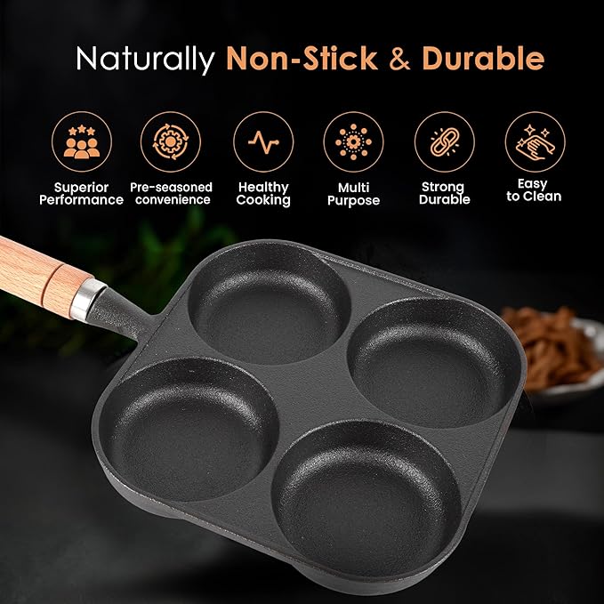 Stone Premium Pre-seasoned Cast Iron Uttapam Pan 4 Pit