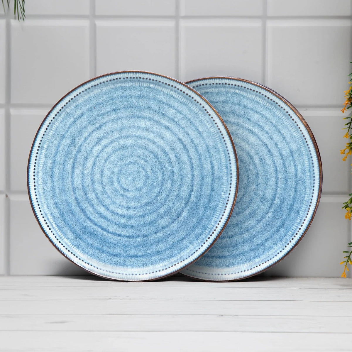 Hand Glazed Maison Stoneware Side Plates Set of 2 8 inch Blue Microwave Dishwasher Safe