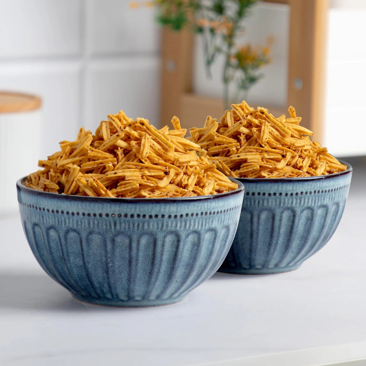 5 inch Maison Stoneware Small Bowl Set of 2 Blue Soup Salad Dessert Microwave Dishwasher Safe