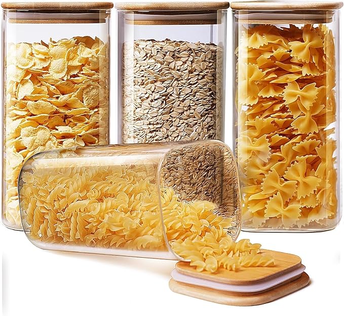 Kitchen Storage Jars Borosilicate Glass Jar With Wooden Lid Air Tight Jar, 700 ml, Pack of 4