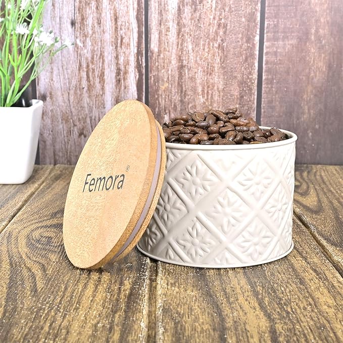 Kitchen Storage Jars Tin Jar With Wooden Lid Air Tight Jar, 300 ml, Pack of 1