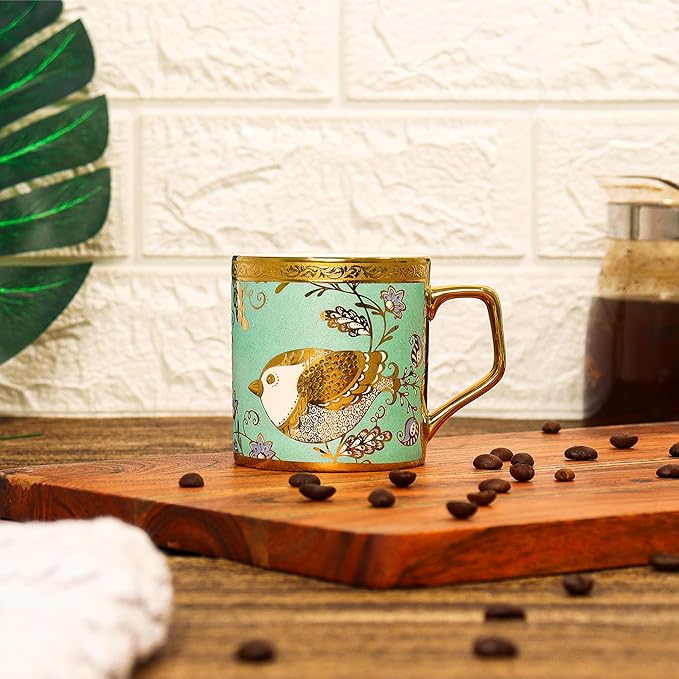 Bone China Gold Tea Cup, Goldcrest Green, 180 ml