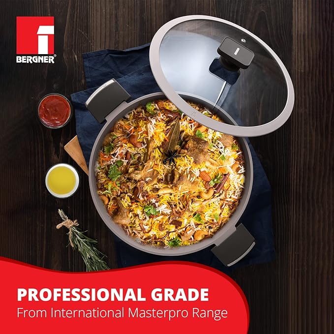 Gastro Non-stick Kadai With Glass Lid 30 cm, Induction Base & Ergonomic Soft Touch Handles