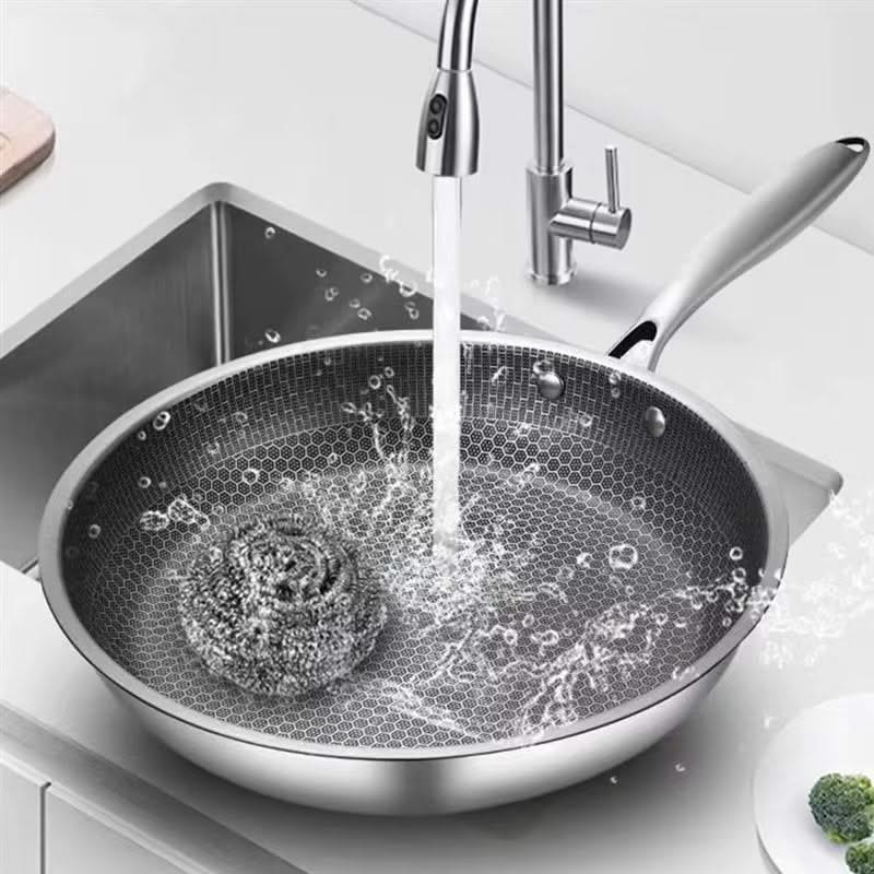 Honeycomb Grain Stainless Steel Frying Pan – Ideal for Stir-Fry, Steak, and Electric Cooking, Compatible with Gas and Induction Stoves