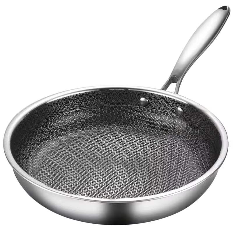 Honeycomb Grain Stainless Steel Frying Pan – Ideal for Stir-Fry, Steak, and Electric Cooking, Compatible with Gas and Induction Stoves
