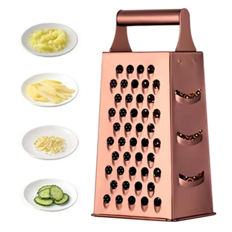 4-Sided Rectangular Stainless Steel Kitchen Grater & Zester with Handle – Versatile Food Shredder for Cheese, Potatoes, Vegetables, and More (Available in Gold, , Rose Gold, Rainbow, Silver and Wooden Handle)