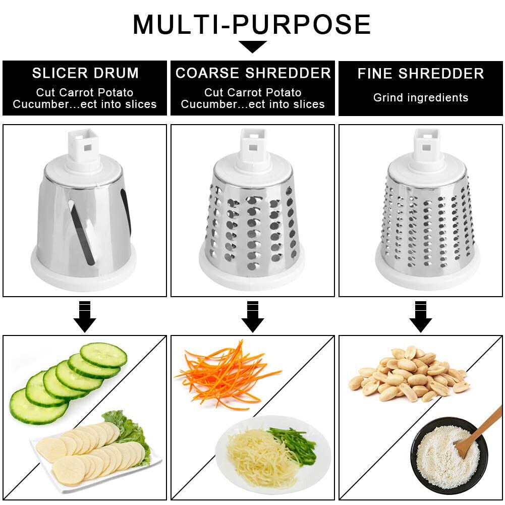 3 in 1 Rotary Cheese Grater – Multifunctional Slicer and Shredder with Easy-to-Swap Stainless Steel Interchangeable Rotating Drum Blades for Effortless Kitchen Prep Tool