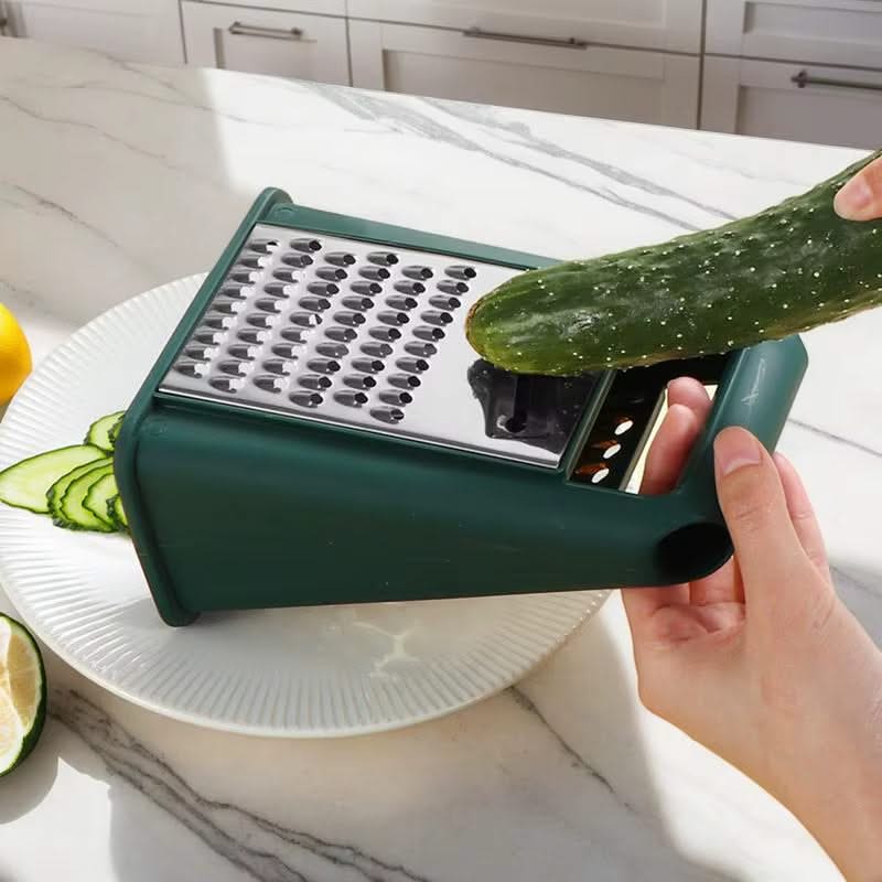 Stainless Steel Box Grater with Handle, Non-Slip Vegetable Slicer & Potato Shredder – Versatile Kitchen Gadget for Cheese, Vegetables, and More(Green)