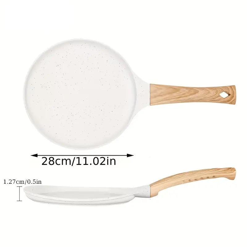 Non-Stick Ceramic Coated Flat Pan with Wooden Handle – Ideal for Flatbreads, Crepes, Pancakes, Tortillas, Eggs, Omelettes, Parathas, Roti, French Toast, Wraps, Tawa-Fried Fish, Quesadillas & Dosa –Available in 20cm, 24cm, 28cm Sizes 28cm