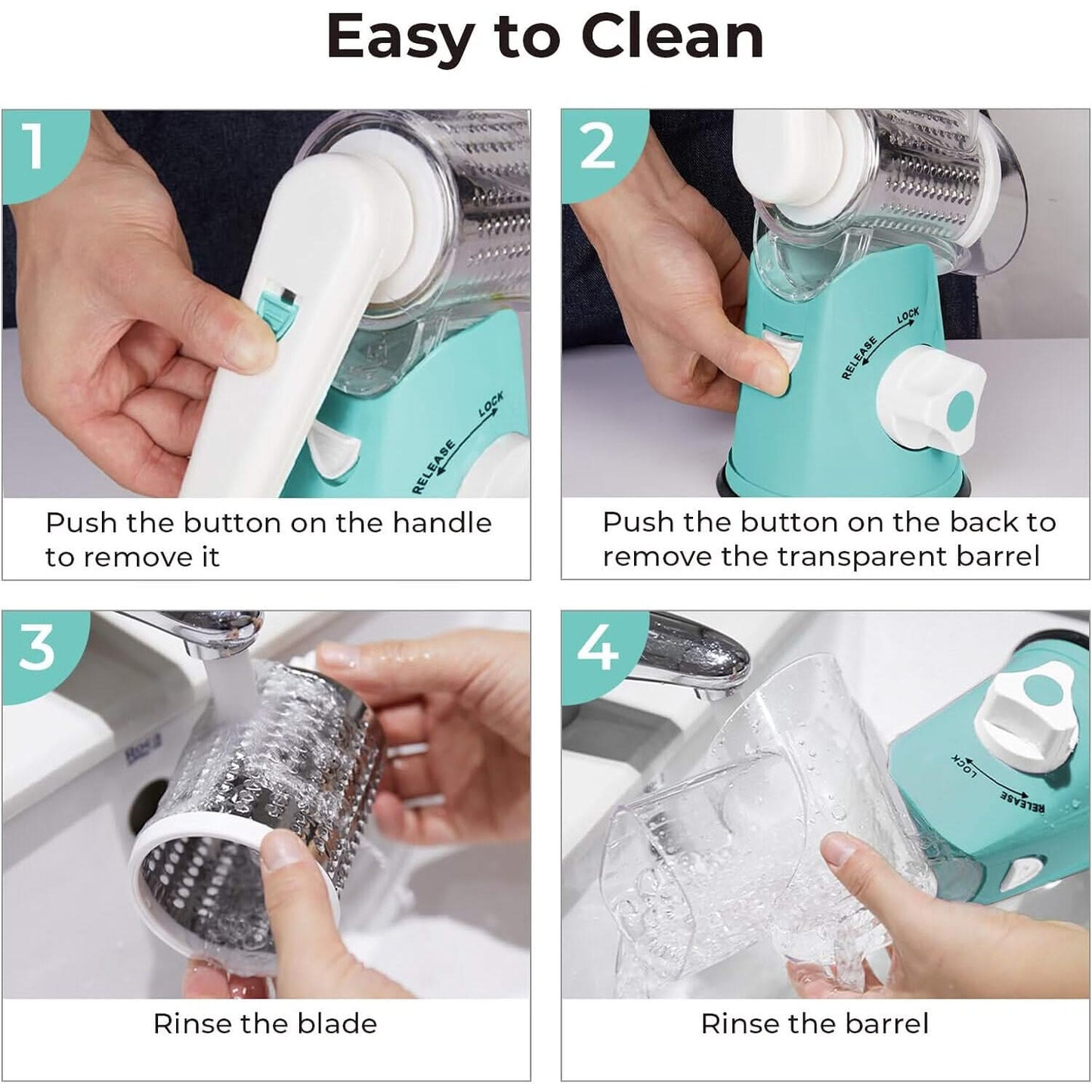 3 in 1 Rotary Cheese Grater – Multifunctional Slicer and Shredder with Easy-to-Swap Stainless Steel Interchangeable Rotating Drum Blades for Effortless Kitchen Prep Tool(Sky Blue)
