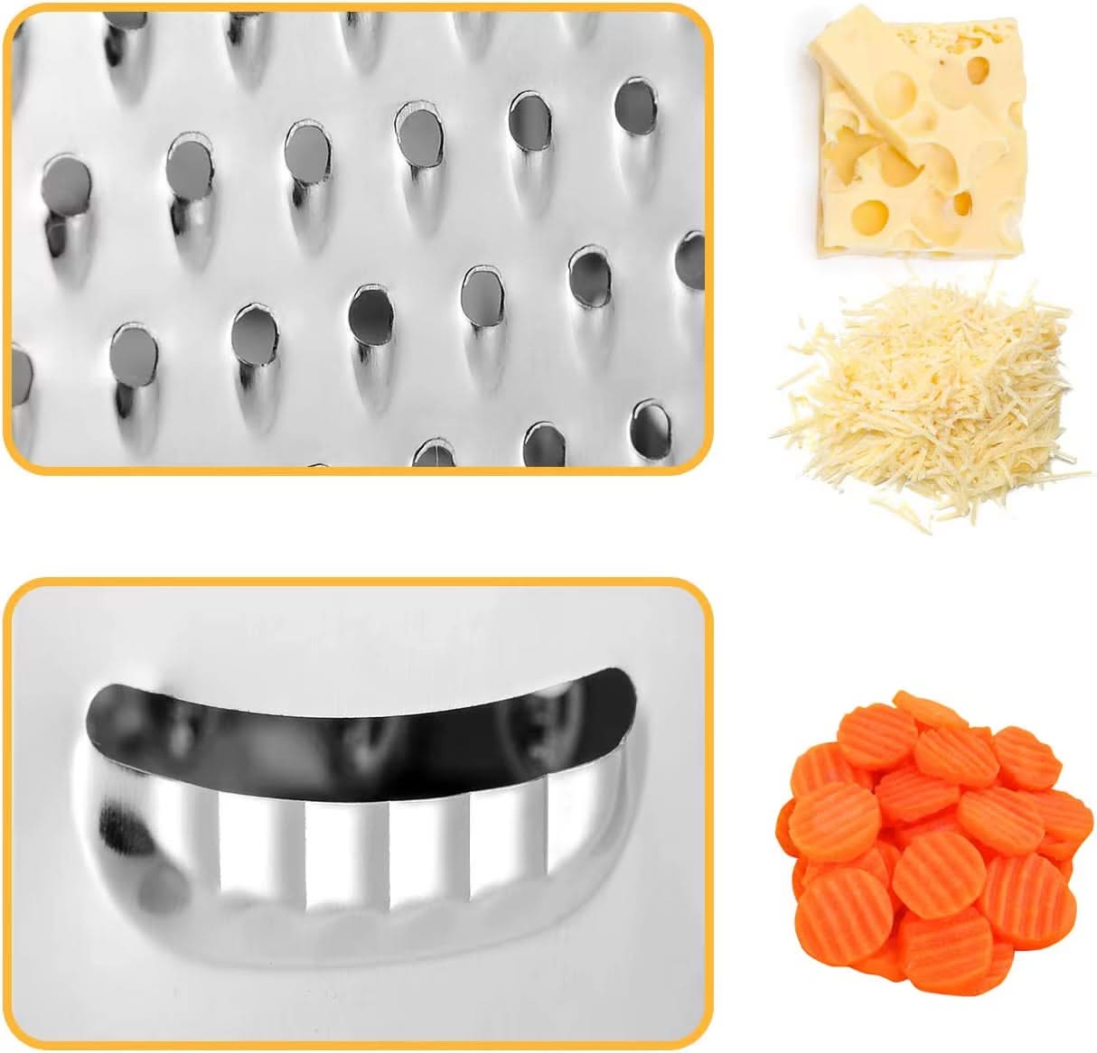 6-in-1 Stainless Steel Box Grater with Handle – Multipurpose All-in-One Shredder for Cheese, Vegetables, and More, Ideal for Grating, Slicing, and Zesting (Available in 25x12cm and 22x10cm Sizes)