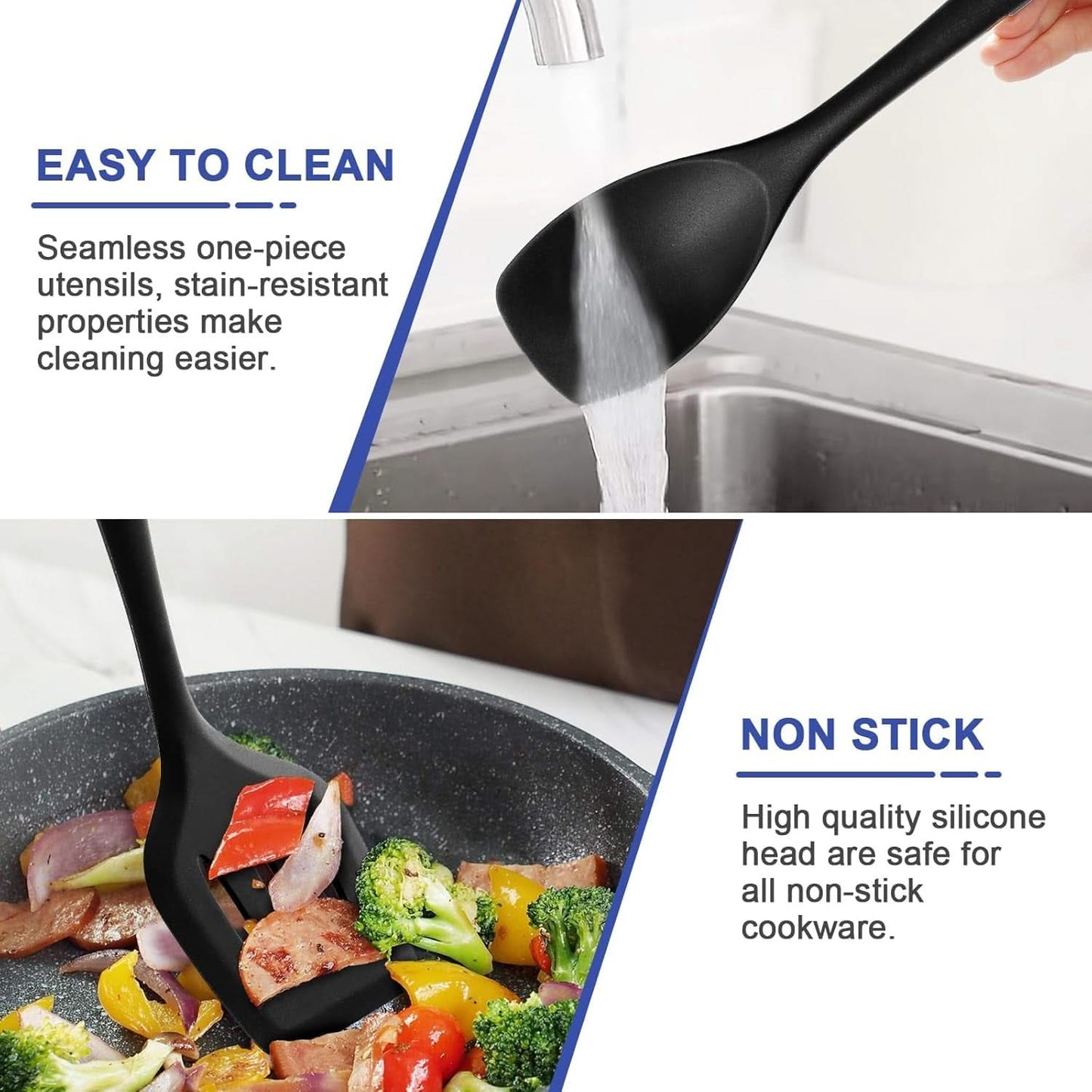 12-Piece Silicone Kitchen Utensils Set – Heat-Resistant Includes Holder, BPA-Free Non-Stick Spatulas and Tools, Perfect for Everyday Cooking (Black)