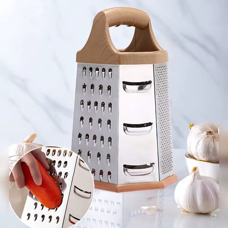 6-in-1 Stainless Steel Box Grater with Handle – Multipurpose All-in-One Shredder for Cheese, Vegetables, and More, Ideal for Grating, Slicing, and Zesting (Available in 25x12cm and 22x10cm Sizes)