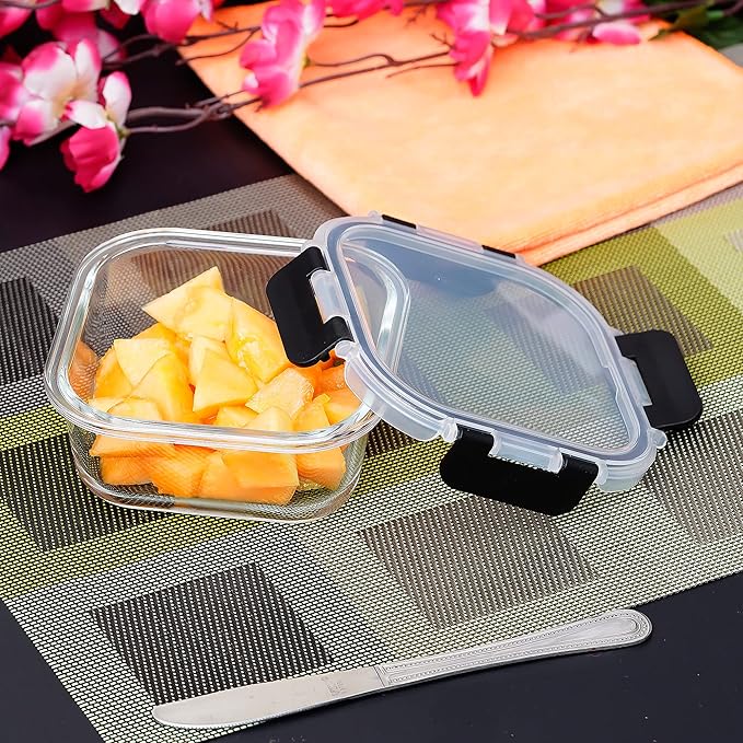 Borosilicate Square Microwave Oven Safe Glass Container With Dectahable & Break Free Lid, Black Color - 500 ml