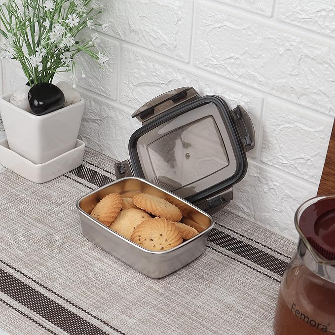High Steel Rectangle Heavy Duty Airtight Leakproof Unbreakable Lunch Box, Storage Container With Lock Lid