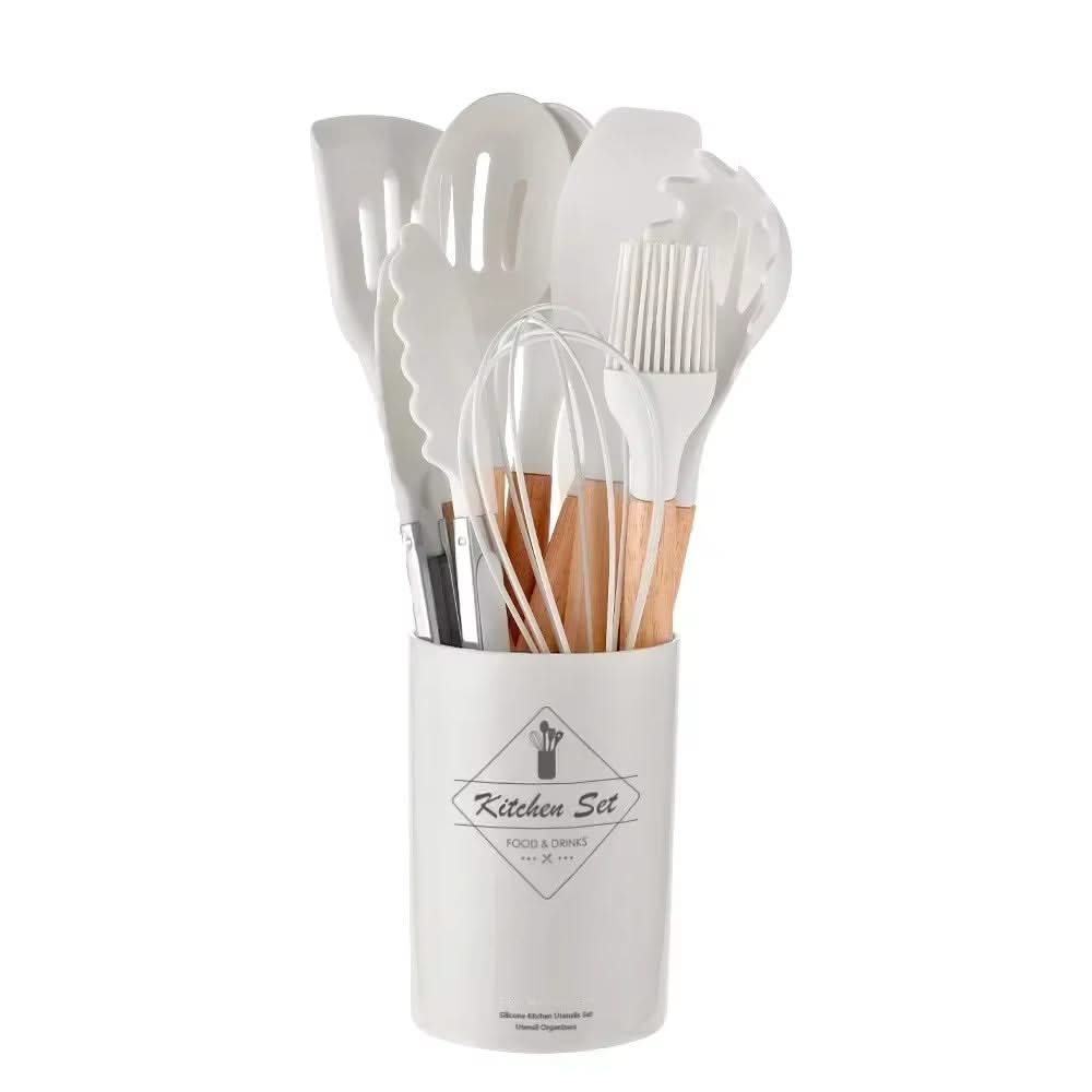 12-Piece Food-Grade Silicone Kitchen Utensils Set – Versatile Cooking Tools with Turner, Spatula, and Measuring Spoons for Everyday Use