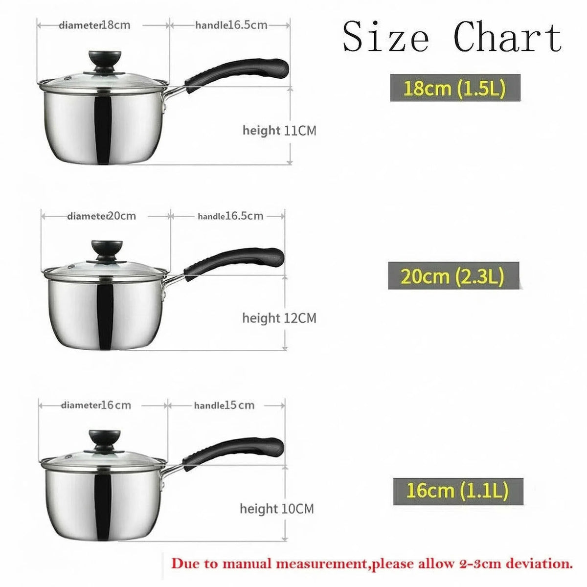6 Piece 304 Stainless Steel Saucepan Set with Glass Lids – 3 Pots with Sturdy Handles – Ideal for Sauces, Soups & Everyday Cooking