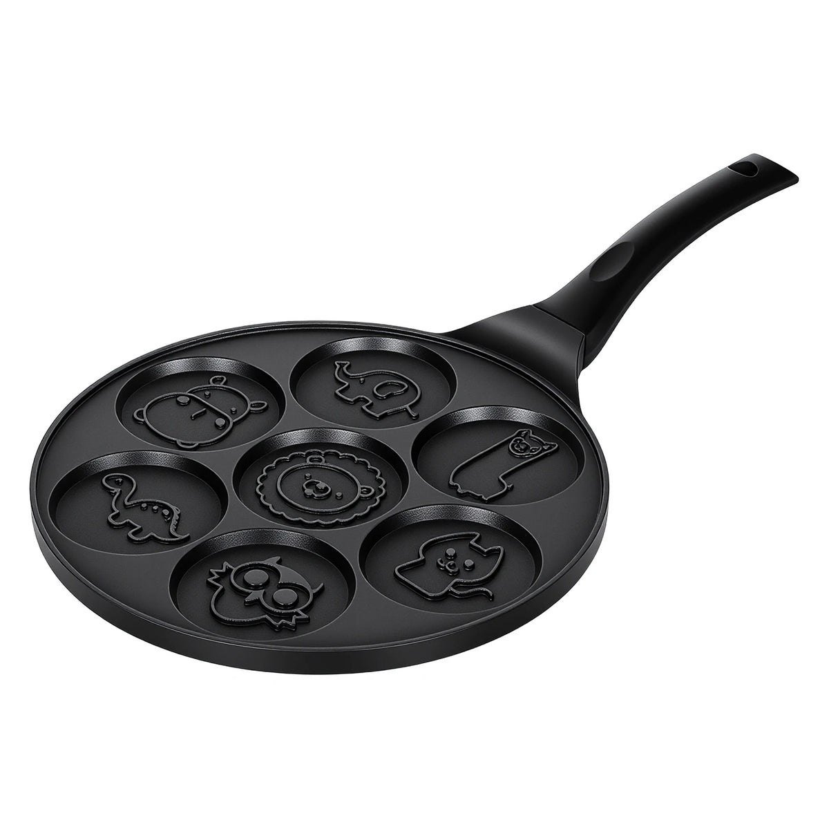 Animal Design Mini Pancake Maker – 7 Cavity Non-Stick Maifan Stone Griddle with Anti-Scald Handle – Great for Fun Kids' Breakfasts (28cm)