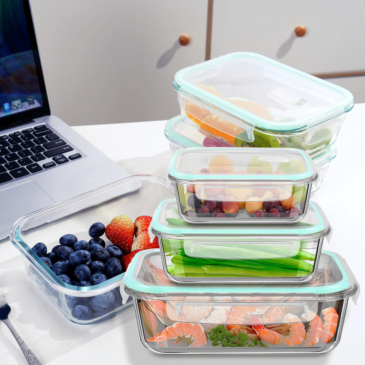 6 Piece Glass Food Storage Set with Lids – Meal Prep Bowls & Jars 2 x 1040ml, 2 x 680ml & 2 x 410ml – Perfect for Batch Cooking & Pantry Storage