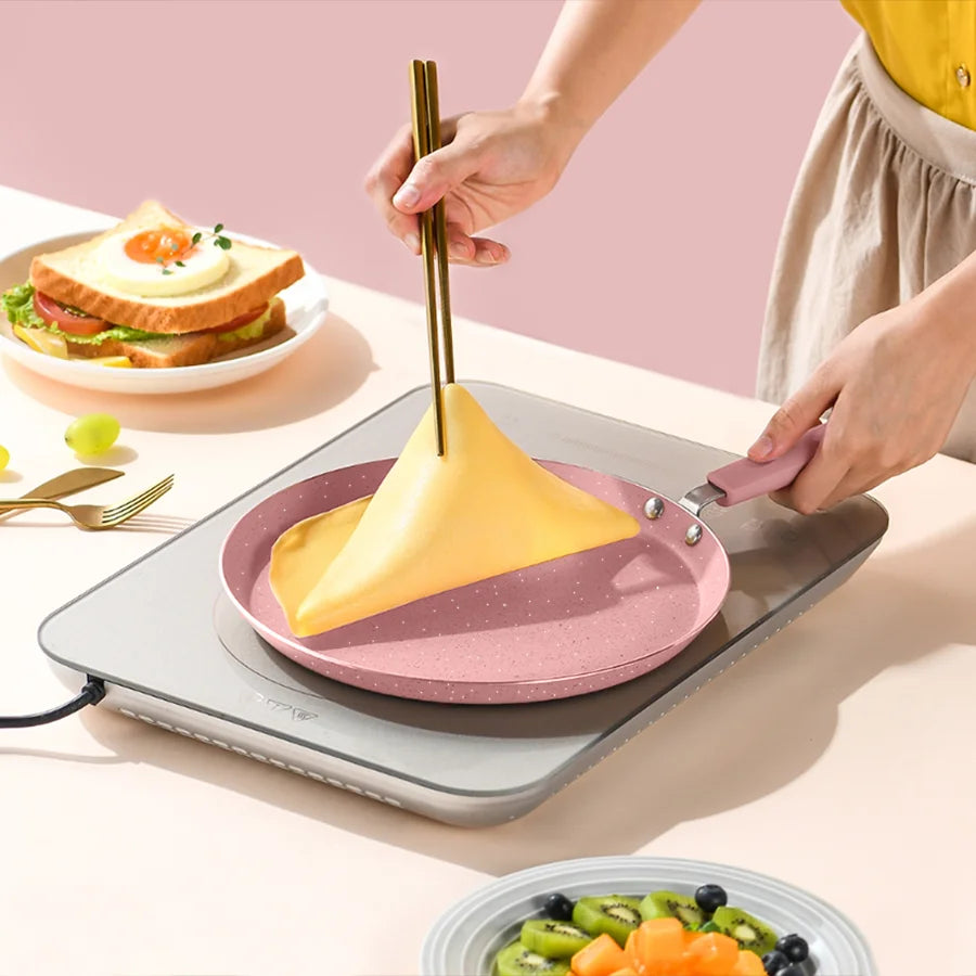 Blush Pink Non-Stick Flat Pan – Ideal for Flatbreads, Crepes, Pancakes, Tortillas, Eggs, Omelettes, Parathas, Roti, French Toast, Wraps, Tawa-Fried Fish, Quesadillas & Dosa – Available in 18cm, 22cm, 26cm Sizes