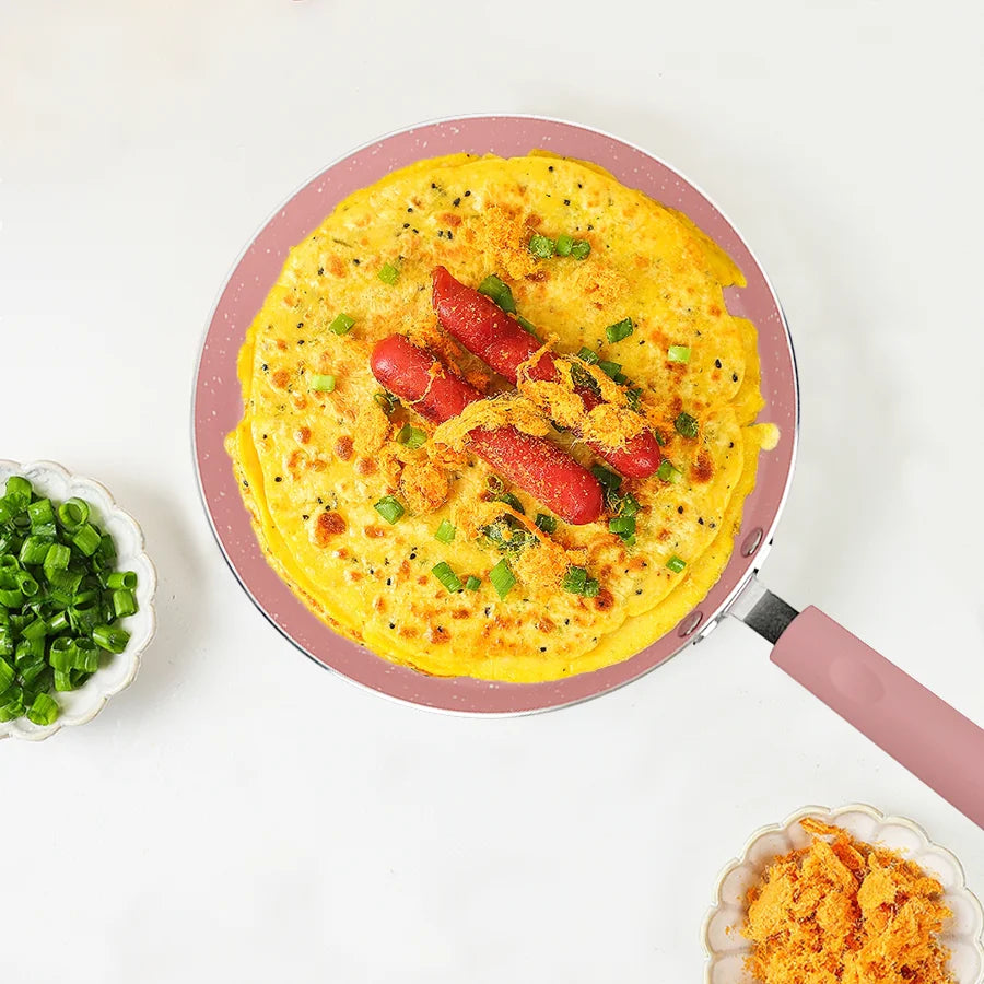 Blush Pink Non-Stick Flat Pan – Ideal for Flatbreads, Crepes, Pancakes, Tortillas, Eggs, Omelettes, Parathas, Roti, French Toast, Wraps, Tawa-Fried Fish, Quesadillas & Dosa – Available in 18cm, 22cm, 26cm Sizes