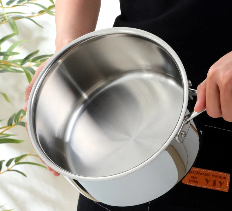 Stainless Steel Saucepan with Lid & Long Handle – 3-Layer Base Cooking Pot for Boiling Milk, Soups, Sauces & Daily Meals – Heat-Resistant Grip – Induction & Gas Stove Compatible – 2.4L (18cm Diameter) – Silver