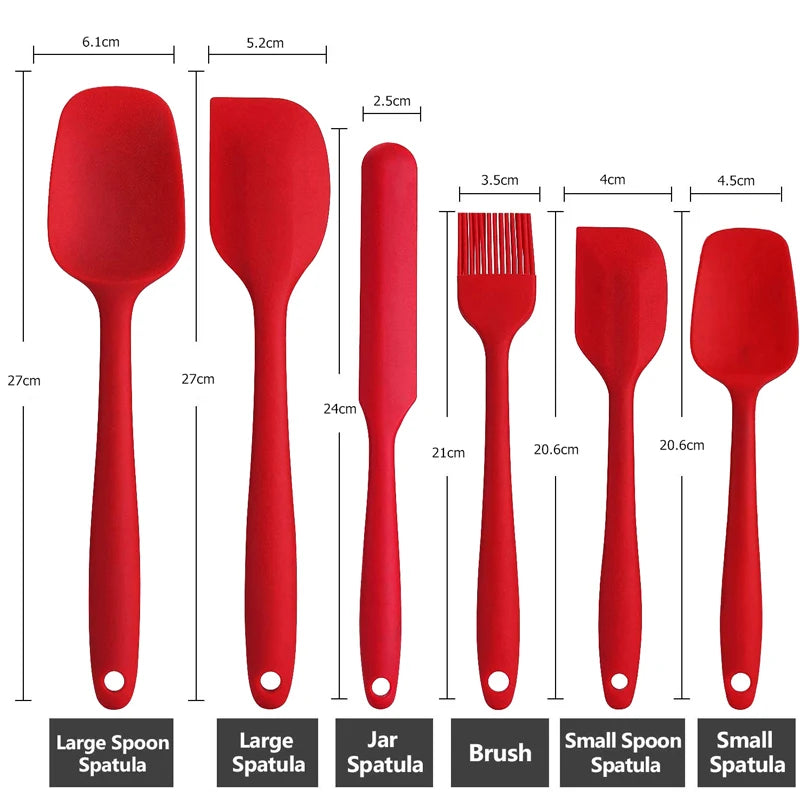 6-Piece Silicone Spatula Set – Non-Stick Heat-Resistant Utensils for Cooking, Baking, Mixing & Spreading – Includes Large Spoon Spatula, Large Spatula, Jar Spatula, Brush, Small Spoon Spatula & Small Spatula – BPA-Free -Available in red or black colour