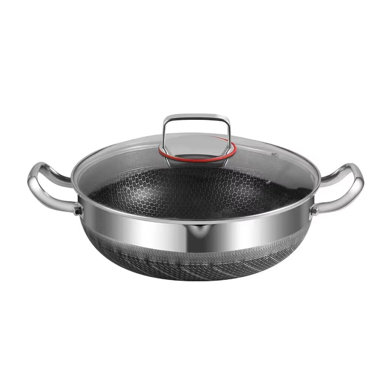 Honeycomb Stainless Steel Frying Pan & Soup Pot with Lid – Non-Stick Deep Cooking Pot for Frying, Stewing, Soup, Stock & Daily Cooking – For Gas & Induction – Available in 26cm, 28cm, 30cm
